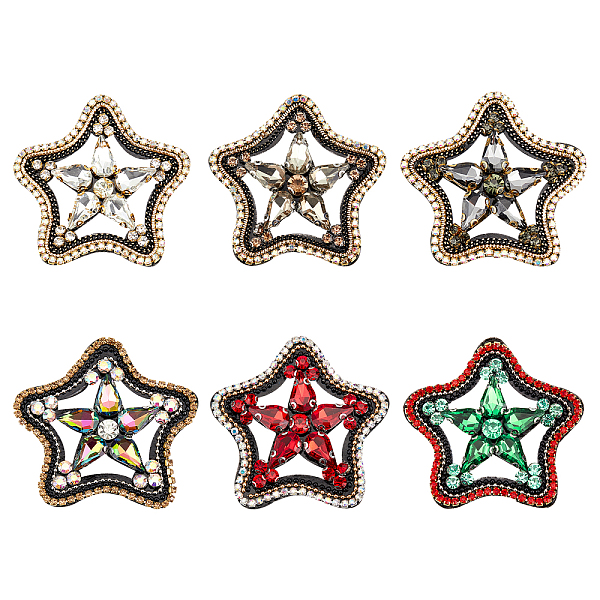 PandaHall FINGERINSPIRE 6 Pcs Star Crystal Cloth Sew on Patches for Clothing Repair, Embroidered Patches with Rhinestone & Plastic Beads...