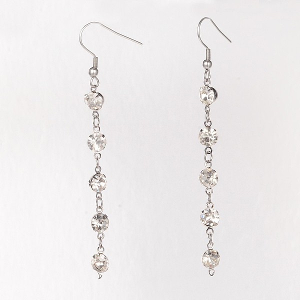 

PandaHall 304 Stainless Steel Rhinestone Dangle Earrings, with 304 Stainless Steel Earring Hooks, Stainless Steel Color, 76mm, Pin: 0.6mm..., Clear
