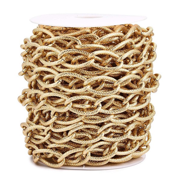 

PandaHall Aluminium Textured Curb Chains, Unwelded, with Spool, Golden, 27.5x15x3mm, about 32.81 Feet(10m)/Roll Aluminum