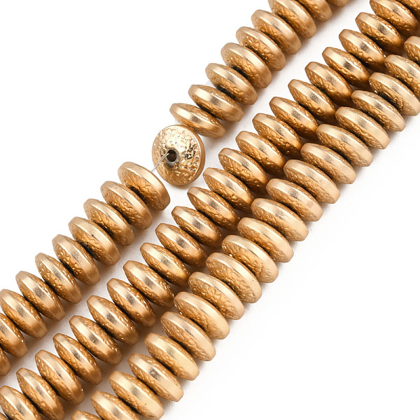 PandaHall Electroplate Non-magnetic Synthetic Hematite Beads Strands, Matte Style, Bumpy, Disc, Light Gold Plated, 8x3mm, Hole: 1.4mm, about...