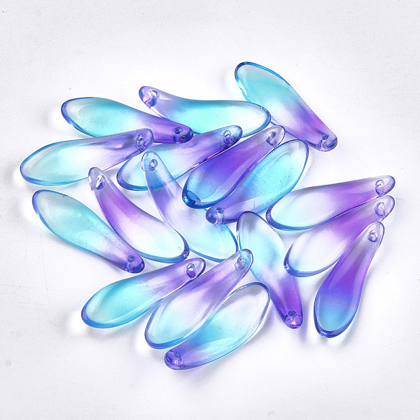 

PandaHall Spray Painted Glass Pendants, with Glitter Powder, Leaf, Medium Orchid, 26x8.5x3.5mm, Hole: 0.5mm Glass Leaf Purple