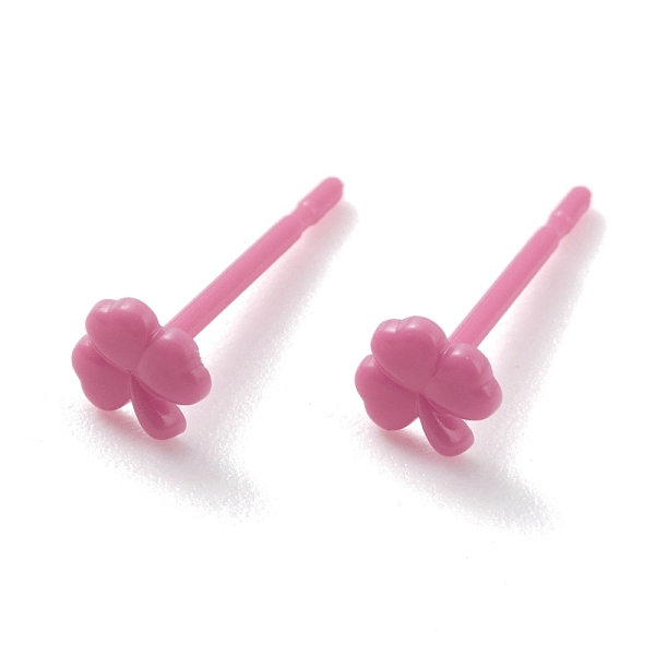 

PandaHall Eco-Friendly Plastic Stud Earrings, Shamrock, Old Rose, 4.5x4.5x1mm, Pin: 0.8mm Plastic Clover