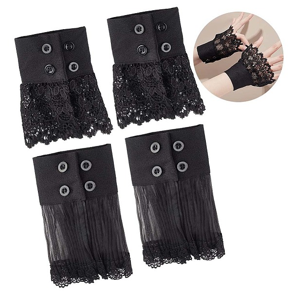 

PandaHall Detachable Bowknot False Collar, Floral Lace Ruffle Layered Cuffs Detachable False Sleeves Polyester Black