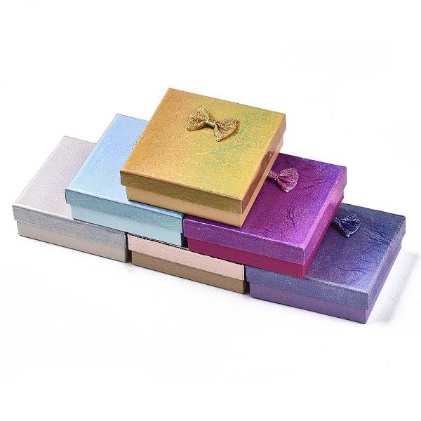

PandaHall Cardboard Jewelry Boxes, for Necklaces, Ring, Earring, with Bowknot Ribbon Outside and Black Sponge Inside, Square, Mixed Color..., Multicolor