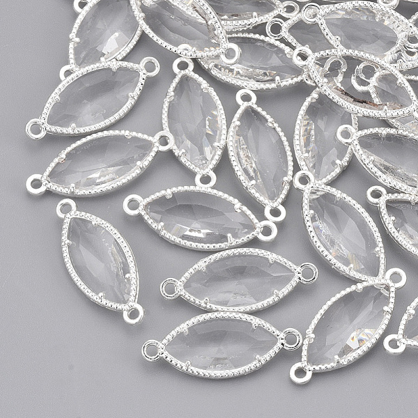 

PandaHall Glass Links, with Silver Color Plated Eco-Friendly Alloy Findings, Faceted, Horse Eye, Clear, 21x9x4mm, Hole: 1.2mm Alloy+Glass...