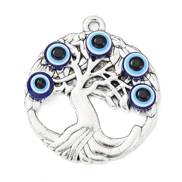 

PandaHall Alloy Pendants, Tree of Life with Resin Evil Eye Charms, Antique Silver, Flat Round, 34x30x4.5mm, Hole: 2.5mm Alloy Flat Round