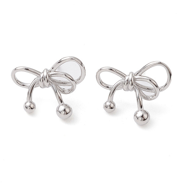 

PandaHall Bowknot Brass Stud Earrings, Long-Lasting Plated, Lead Free & Cadmium Free, Platinum, 17x19.5mm Brass Bowknot