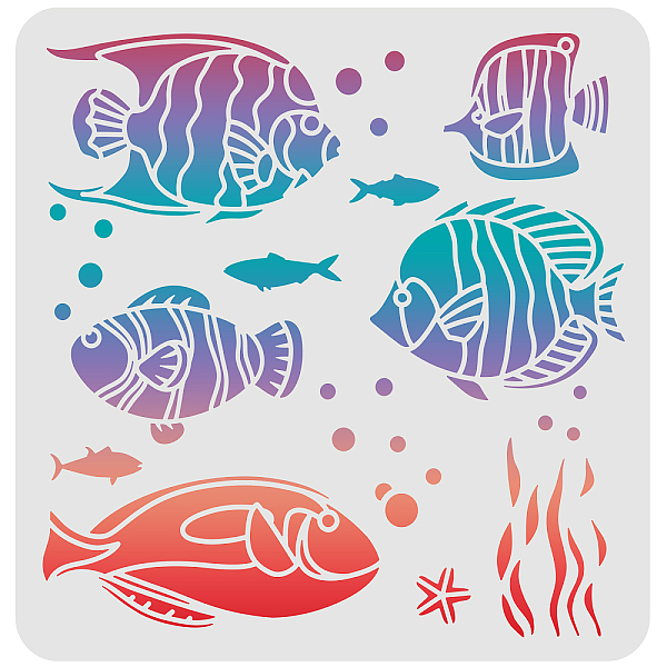 PandaHall FINGERINSPIRE Tropical Fish Stencil 30x30cm Fish Stencils for Painting Reusable Sea Animal Stencil Sea Creatures Stencil for...