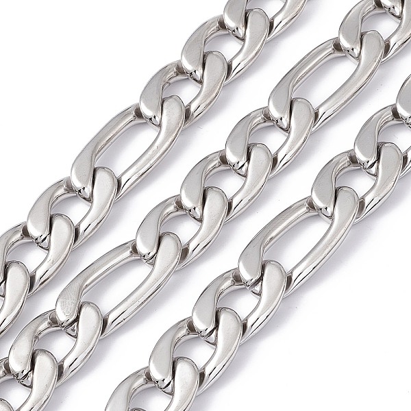 

PandaHall 304 Stainless Steel Figaro Chains, Unwelded, with Spool, Stainless Steel Color, 22.5x14.5x4mm, 30.5x14.5x4mm, about 16.40 Feet...