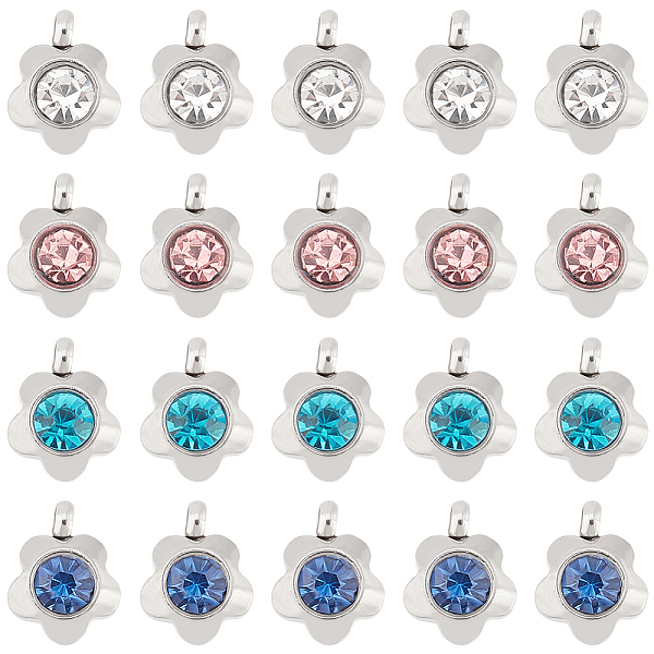 

PandaHall DICOSMETIC 40Pcs 4 Colors 304 Stainless Steel Rhinestone Flower Charm Pendants, Grade A, Faceted, Mixed Color, 9x7x4mm, Hole: 1mm..., Multicolor