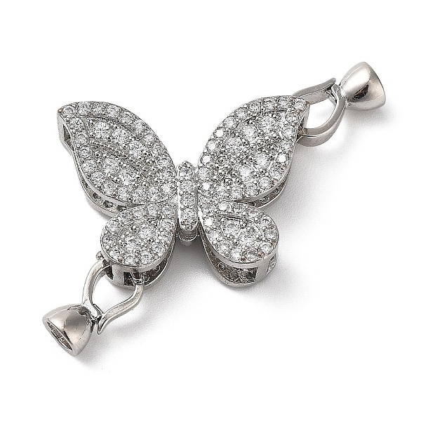 

PandaHall Brass Flod Over Clasps, with Clear Cubic Zirconia, Butterfly, Platinum, 20x28x8.5mm Brass