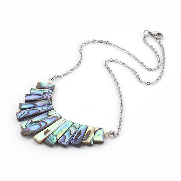 

PandaHall Natural Abalone Shell/Paua Shell Graduated Pendant Necklaces, with 304 Stainless Steel Rolo Chains, Rectangle, 15.94 inch(40.5cm)...
