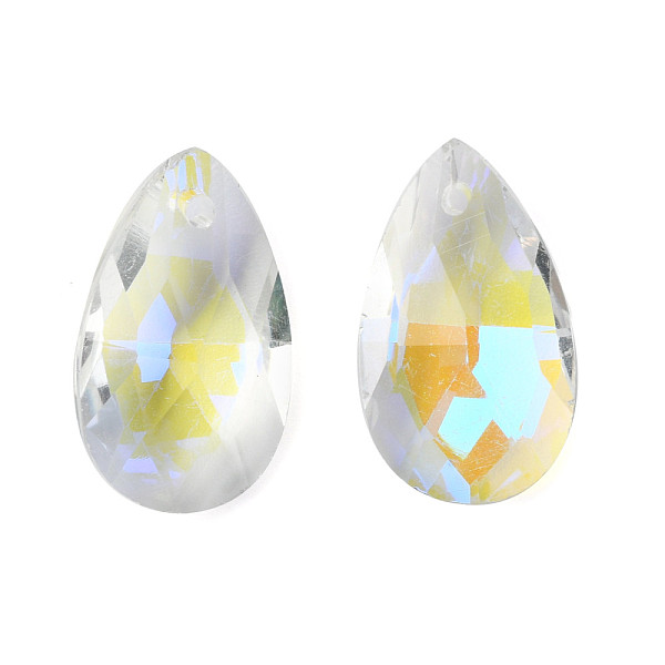 

PandaHall Faceted Glass Pendants, Teardrop, Clear AB, 22x13x8.5mm, Hole: 1mm Glass Teardrop White