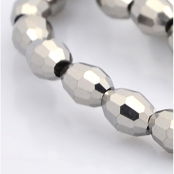 

PandaHall Full Plated Glass Faceted Rice Beads Strands, Silver Plated, 6x4mm, Hole: 1mm, about 72pcs/strand, 16 inch Glass Rice