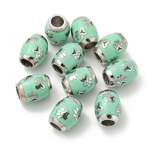 

PandaHall Platinum Tone Alloy Enamel European Beads, Large Hole Beads, Oval with Paw Print, Aquamarine, 13.5x11mm, Hole: 5mm Alloy+Enamel..., Green