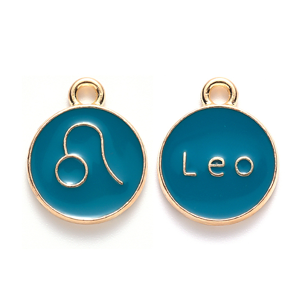 

PandaHall Alloy Enamel Pendants, Cadmium Free & Lead Free, Flat Round with Constellation, Light Gold, Dark Cyan, Leo, 22x18x2mm, Hole: 1.5mm...