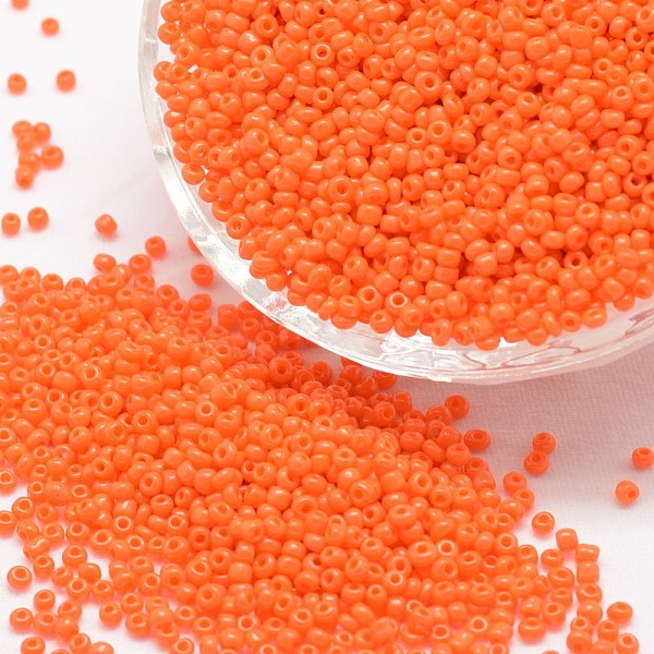 

PandaHall 6/0 Glass Seed Beads, Grade A, Round, Opaque Colours, Coral, 3.6~4.0mm, Hole: 1.2mm, about 500pcs/50g Glass Red