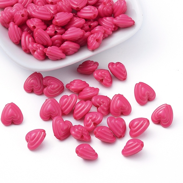 PandaHall Opaque Acrylic Beads, Heart, Deep Pink, 11x11x7mm, Hole: 1.5mm, about 1420pcs/500g Acrylic Heart Pink