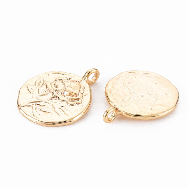 

PandaHall Brass Pendants, Nickel Free, Flat Round with Flower, Real 18K Gold Plated, 15.5x12.5x2mm, Hole: 1.5mm Brass Flat Round