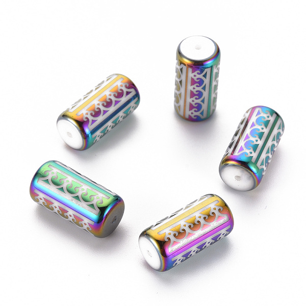

PandaHall Electroplate Glass Beads, Column with Spindrift Pattern, Colorful, 20x10mm, Hole: 1.2mm, 50pcs/bag Glass Others