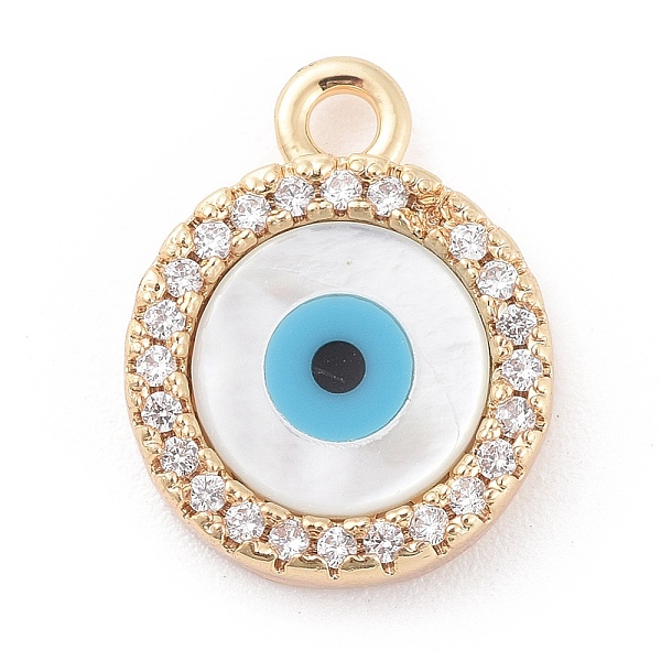 

PandaHall Brass Pendants, Long-Lasting Plated, Real 18K Gold Plated, with Shell and Cubic Zirconia, Nickel Free, Flat Round, Golden..., Clear
