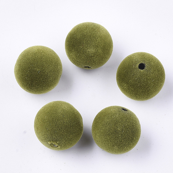 

PandaHall Flocky Acrylic Beads, Round, Olive Drab, 16x15.5~16mm, Hole: 2mm Acrylic Round