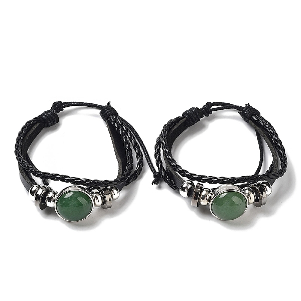 

PandaHall Natural Natural Green Aventurine Multi-strand Bracelets, Adjustable PU Leather Braided Cord Bracelets for Unisex, Inner Diameter...