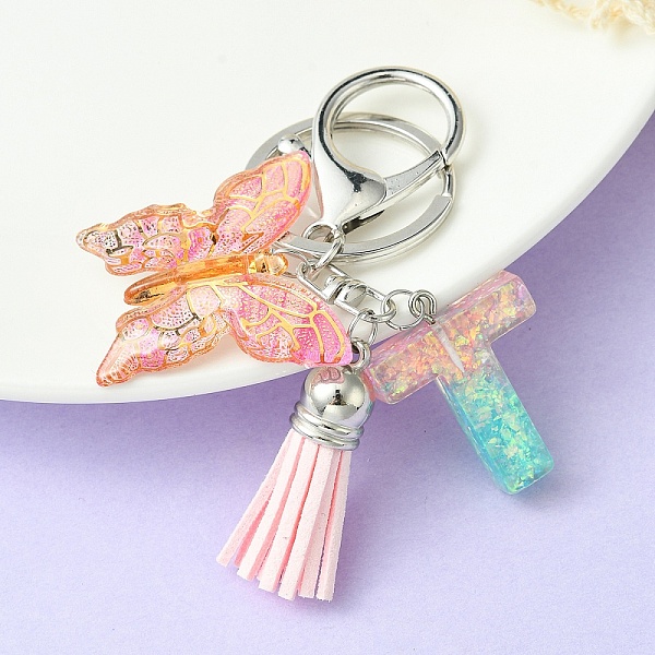 

PandaHall Resin & Acrylic Keychains, with Alloy Split Key Rings and Faux Suede Tassel Pendants, Letter & Butterfly, Letter T, 8.6cm Resin...