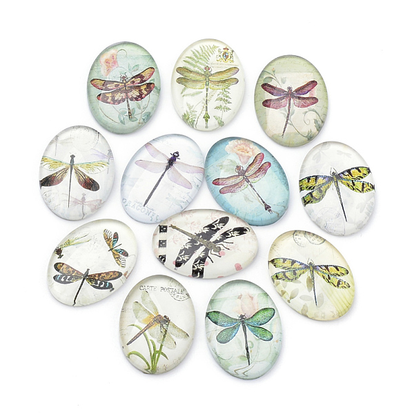 

PandaHall Flatback Glass Cabochons, for DIY Projects, Dragonfly Pattern, Oval, Mixed Color, 25x18x5.5mm Glass Oval Multicolor