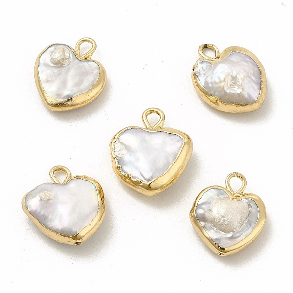 

PandaHall Baroque Natural Keshi Pearl Pendants, Heart Charms, with Brass Loops, Light Gold, 13~15x11~12x3~5mm, Hole: 1.8mm Keshi Pearl Heart..., White