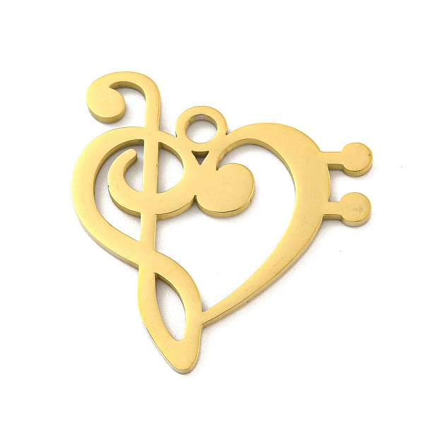 

PandaHall Ion Plating(IP) 304 Stainless Steel Pendants, Laser Cut, Heart with Music Note Charm, Real 18K Gold Plated, 30.5x28x1mm, Hole...