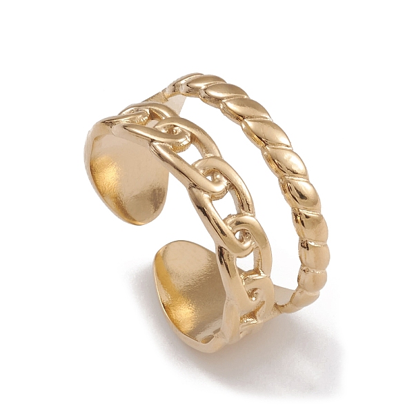 

PandaHall Ion Plating(IP) 304 Stainless Steel Cuff Rings, Hollow Out Chain Element Wide Band Ring for Women, Real 14K Gold Plated, 10mm...
