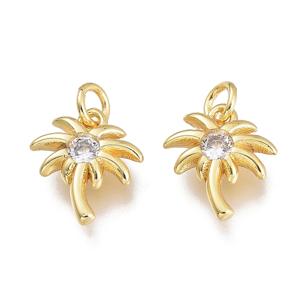 

PandaHall Brass Micro Pave Clear Cubic Zirconia Charms, with Jump Ring, Coconut Tree, Golden, 11x9.5x2.5mm, Hole: 1.5mm, Jump Rings...