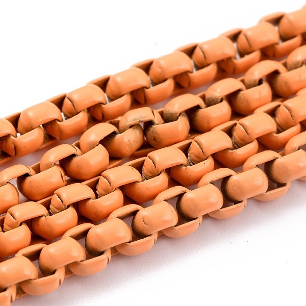 

PandaHall Eco-friendly Spray Painted Handmade Brass Box Chains, Soldered, with Spool, Sandy Brown, 4x4mm, 32.8 Feet(10m)/roll Brass