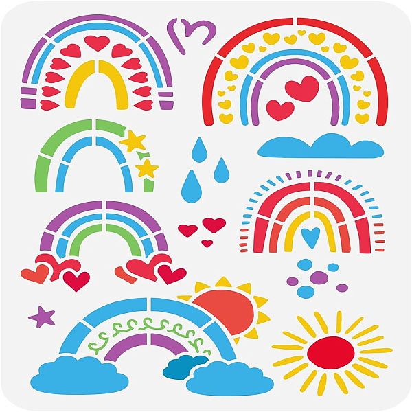 

PandaHall FINGERINSPIRE Rainbow Stencil 29.7x21cm Reusable Colorful Rainbow Stencil Cartoon Rainbow Painting Stencil Raindrops Sun Pattern...