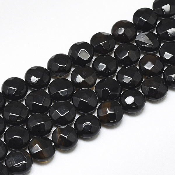

PandaHall Natural Black Onyx Beads Strands, Faceted, Flat Round, 8~8.5x4.5~5mm, Hole: 1mm, about 25pcs/strand, 7.8 inch Natural Agate Flat...