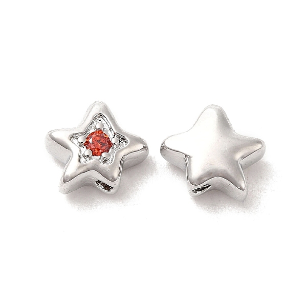 

PandaHall Brass Cubic Zirconia Beads, Star, Platinum, Red, 7x8x4mm, Hole: 1mm Brass+Cubic Zirconia Star Red
