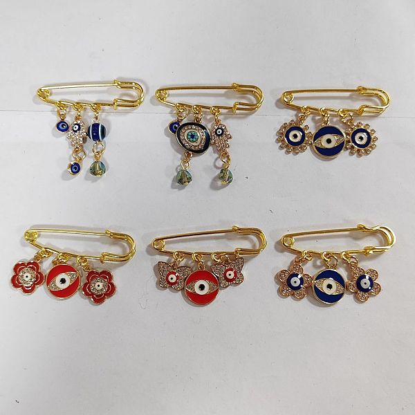 

PandaHall SUPERFINDINGS 6Pcs 6 Style Flower & Butterfly & Evil Eye Enamel Charms Safety Pin Brooches Set, Golden Iron Lapel Pins with..., Multicolor
