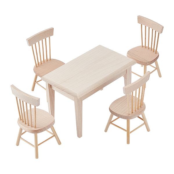 PandaHall Dollhouse Furniture 1/12 Scale Mini Dining Table Chair Miniature Wooden Furniture Set Tiny Chair Model for Dollhouse Accessories