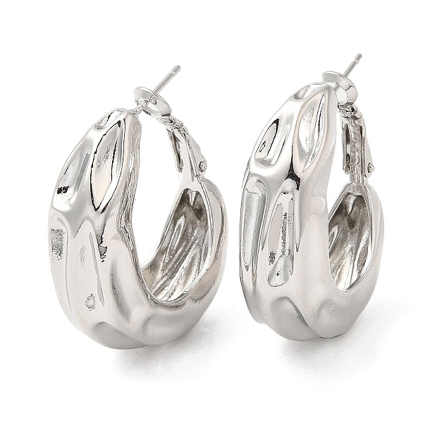 

PandaHall Brass Textured Thick Hoop Earrings for Women, Platinum, 35x29mm Brass