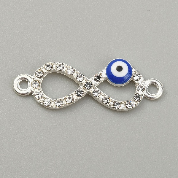 

PandaHall Alloy Enamel Link Connectors, with Crystal Rhinestone, Silver, Infinity Pattern, 10x28x3mm, Hole: 1.6mm Alloy Rhinestone+Enamel..., Clear