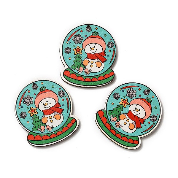 

PandaHall Single Face Printed Wood Pendants, Christmas Crystal Ball Charms, Others, 49.5x43x2.6mm, Hole: 2mm Wood Others