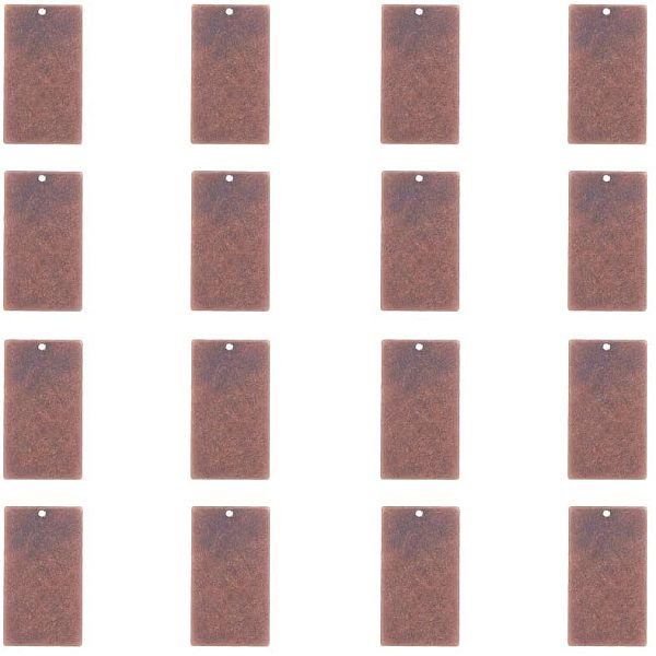

PandaHall 50pcs Brass Rectangle Blank Stamping Metal Tag Pendants Sets for Bracelet Earring Pendant Charms, Red Copper, 32x18x0.5mm, Hole...