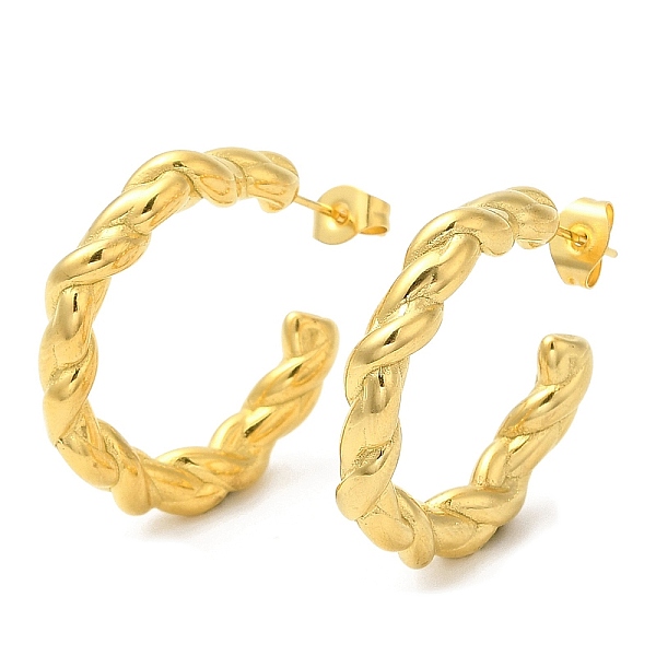 

PandaHall Ion Plating(IP) 304 Stainless Steel Rope Ring Stud Earrings, Half Hoop Earrings, Real 18K Gold Plated, 27.5x5mm 304 Stainless...