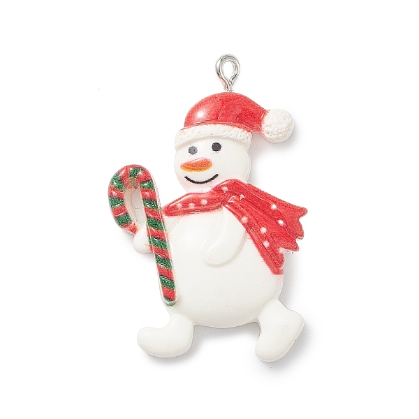 

PandaHall Opaque Resin Pendants, Christmas Charms, with Platinum Tone Iron Loops, Snowman, 38x24.5x6mm, Hole: 1.8mm Iron+Resin Snowman