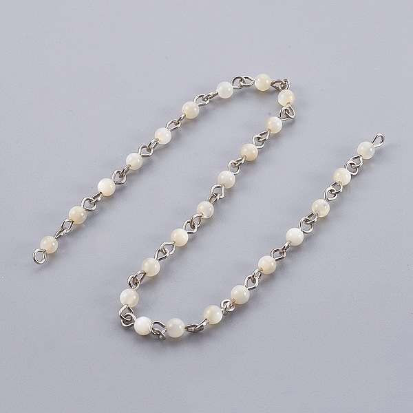 

PandaHall Handmade Sea Shell Beaded Chains, Unwelded, with 304 Stainless Steel Eye Pins, Stainless Steel Color, 4mm, 39.37 inch, 1m/strand...