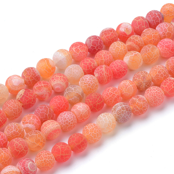 

PandaHall Natural & Dyed Crackle Agate Bead Strands, Frosted Style, Round, Dark Orange, 6~6.5mm, Hole: 1mm, about 63pcs/strand, 15.5 inch...