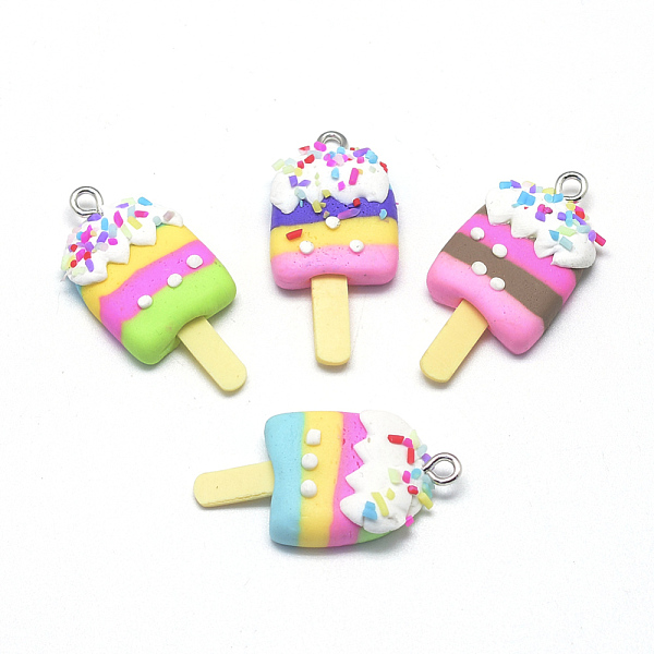 

PandaHall Handmade Polymer Clay Pendants, Ice Lolly, Mixed Color, 36~37x18~19x6~8mm, Hole: 2mm Polymer Clay Food Multicolor