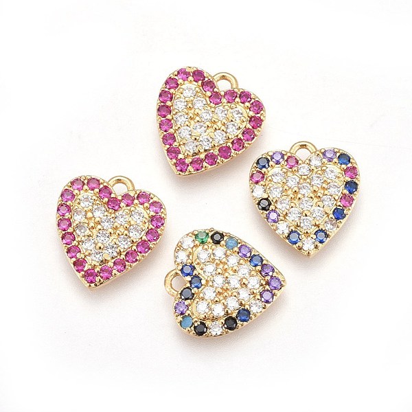 

PandaHall Brass Micro Pave Cubic Zirconia Pendants, Heart, Real 18K Gold Plated, Mixed Color, 13.3x12x2.7mm, Hole: 1.4mm Brass+Cubic..., Multicolor