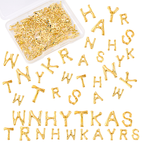 PandaHall Olycraft 180Pcs Alloy Cabochons, Nail Art Decoration Accessories, DIY Crystal Epoxy Resin Material Filling, Letter, Golden, Golden...